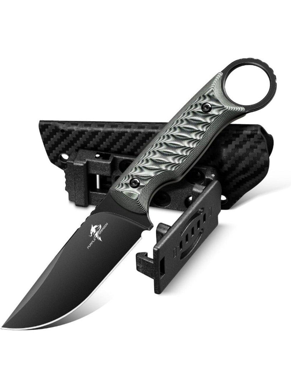 Purple Dragon Fixed Blade Survival Knife with Kydex Sheath - Outdoor Gear, Gray